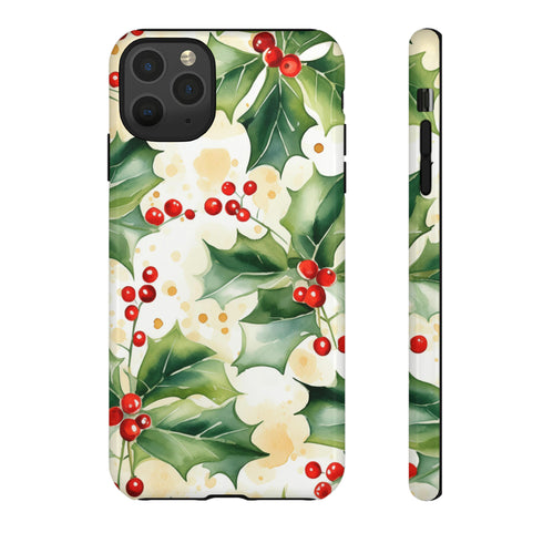 Christmas Holly on a Golden Background - Impact Resistant Phone Case iPhone 11 Pro Max Glossy